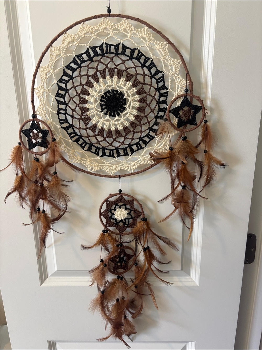 Handmade Crochet Dreamcatcher in Brown, Cream & Black